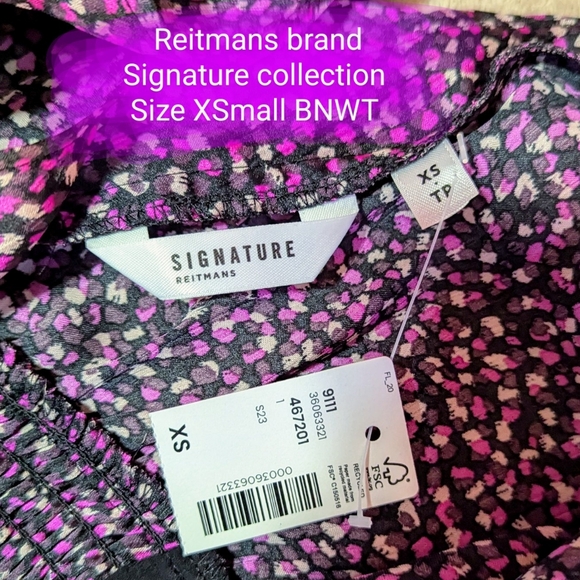 Reitmans XSmall BNWT, V-neck purple black pattern, pouf sleeve blouse - Picture 2 of 16